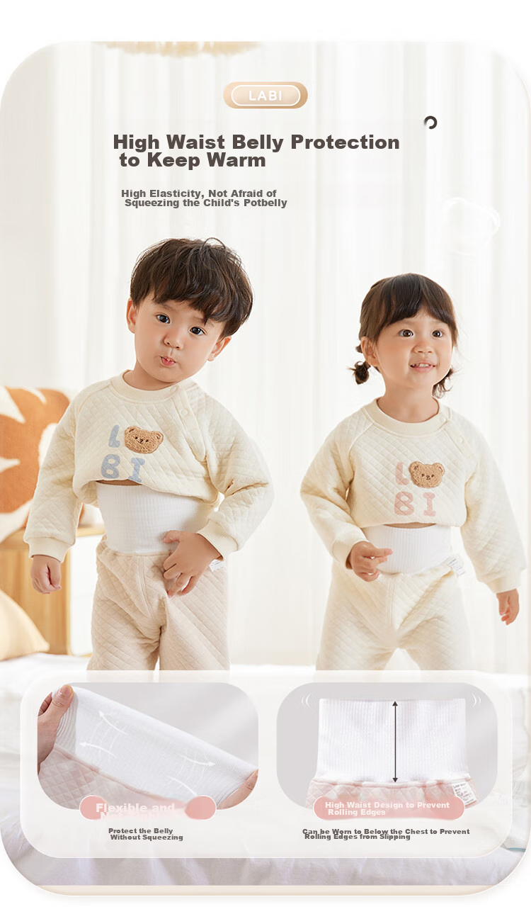 Labi Baby Toddler Baby Belly Protection Pants Autumn Winter Boys Girls Base Layer Sleep Pants Kids Thermal Pants 2-Pack Bear Pink Size 100 7