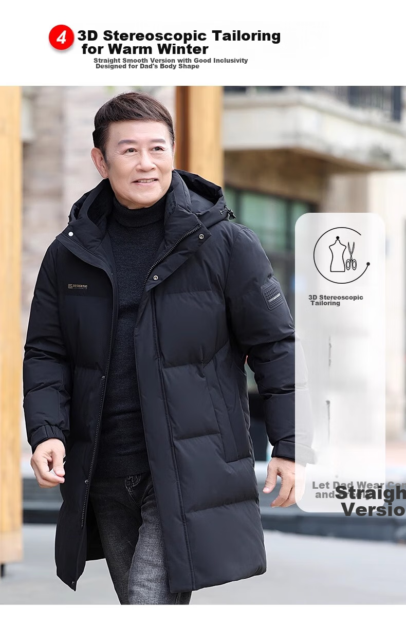 Yalu Mid-Length down Jacket for Men, Winter Detachable Hooded Coat for Middle-Aged And Elderly Fathers, Warm Duck down Men's Outerwear 10