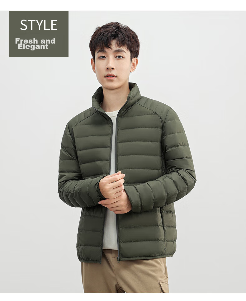 YAYA Men's Short Ribbed down Jacket with Stand Collar, Solid Color, Warm Duck down, Versatile Fashionable Couple's Lightweight down Coat 15