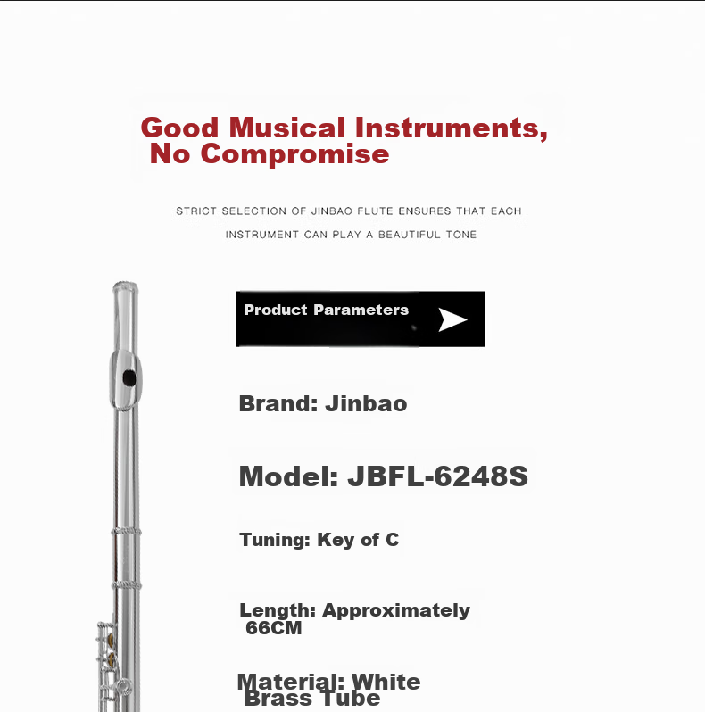 Jinbao Flute Instrument JBFL-6248S Closed Hole 16-Hole C Key for Adults, Students, School Bands, Universal Western Flute 4