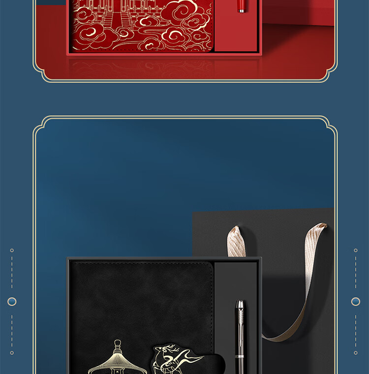 Ujia National Trend Notebook Gift Box Set, Forbidden City Chinese Style Creative Journal, Back-To Gift, Mid-Autumn Festival Gift for Teachers, Red Two-Piece Gift Box Set 13