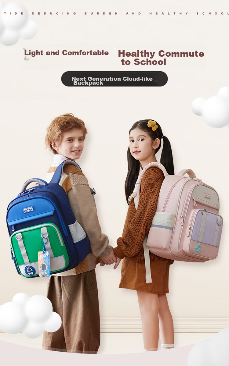 YANGGUANGBADIAN Primary School Children's Backpack Spinal Protection Pressure Relief 4-6 Grade Girls Boys Large Light Purple Shoulder Bag 1