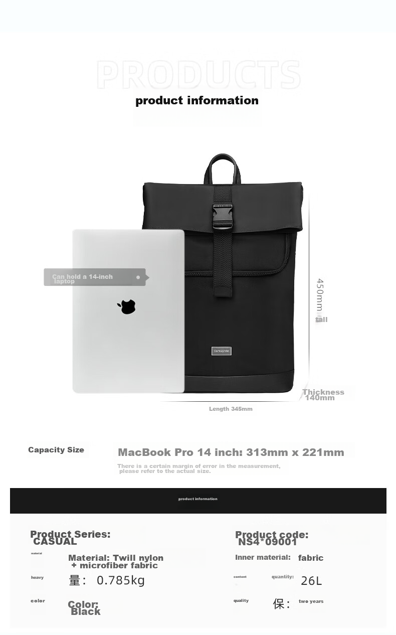 Xinxiuli Backpack, Laptop Bag, 14-Inch, for Men And Women, Large Capacity, Flip-Top Design, Simple Style, Travel Bag, Suitable for High School And College Students 7