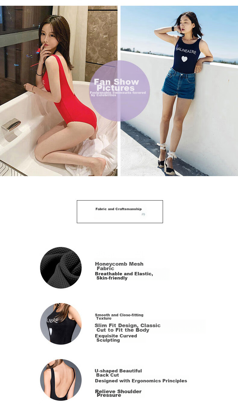 BALNEAIRE [Gike Linyi's Same Style] Little Red Heart Series One-Piece Swimsuit for Women, Slimming Back Design, Hot Spring Beach Wear, XL 60551 3