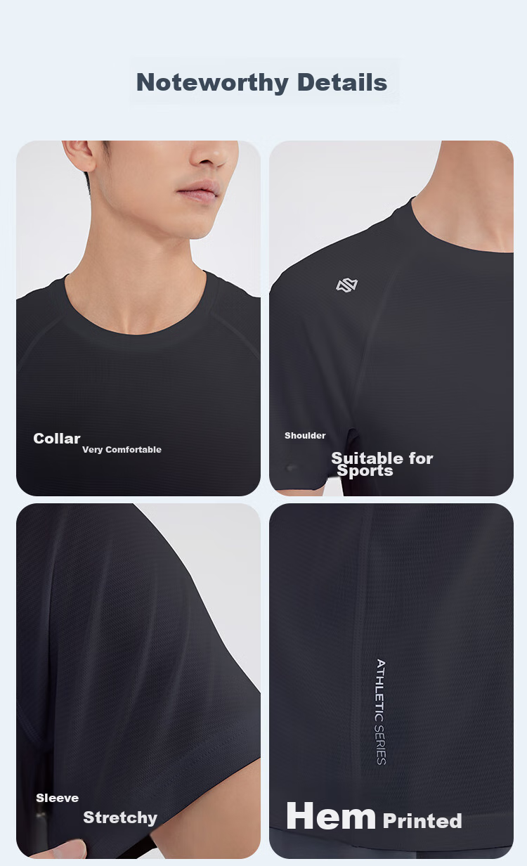 JD Original [Ultra-Light Set] Moisture-Wicking Quick-Dry Running Sports Round Neck Short Sleeve Five-Point Shorts for Men, Spring And Summer, Black S 18