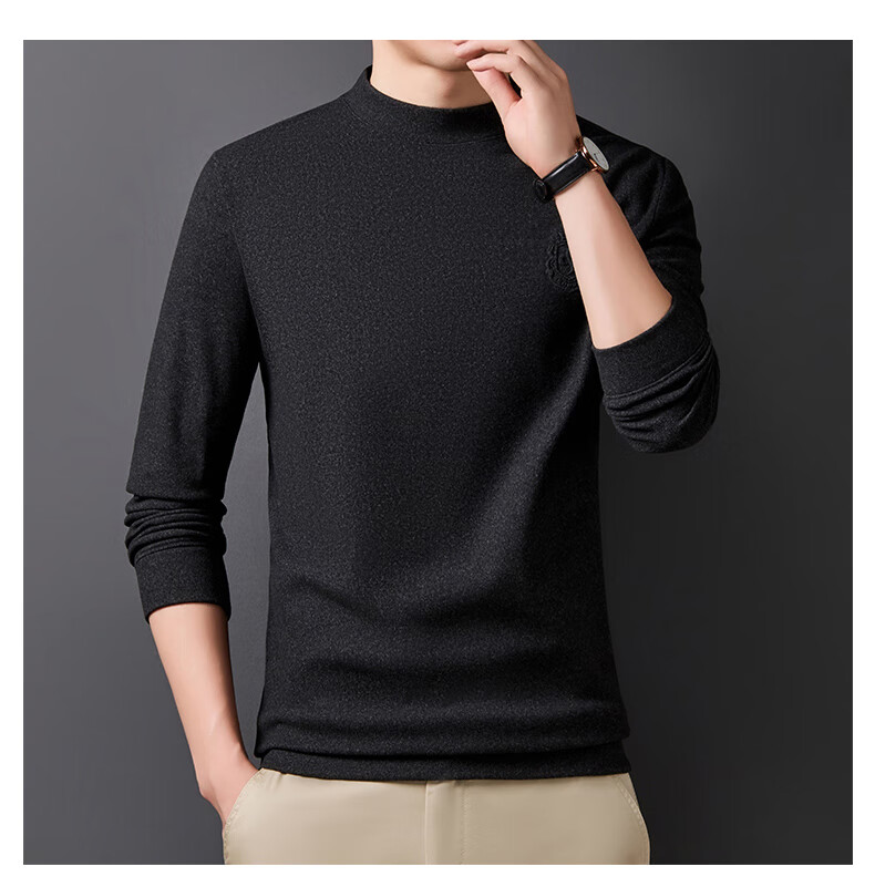 ROMON Men's Spring and Autumn Business Crew Neck Long Sleeve T-Shirt Quality Casual Base Shirt Jacket Men's 113 Green M 31