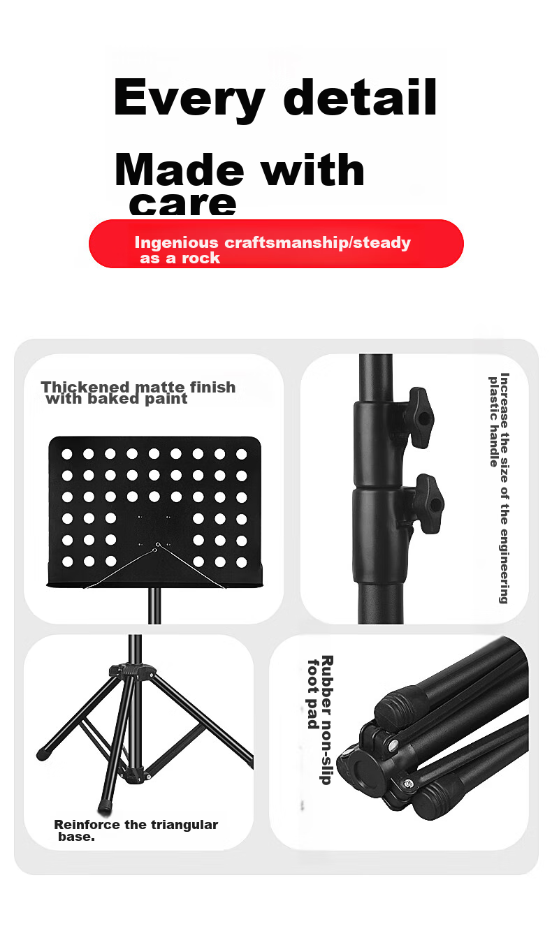 Maneryuepu Professional Adjustable Music Stand, Universal Instrument Stand, Sheet Music Rack, 1.3 Meters Height 6