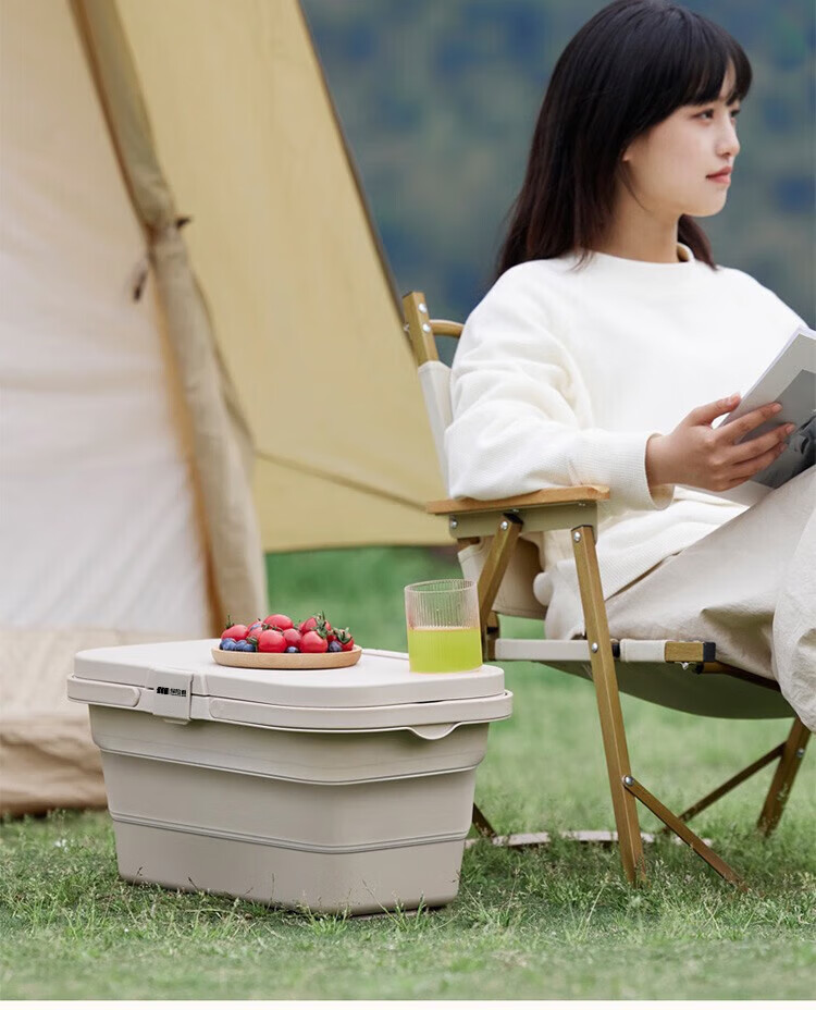 TAN XIAN ZHE Camping Storage Box, Outdoor Foldable Car Trunk Organizer, Camping Car Storage Box with Wooden Lid 1