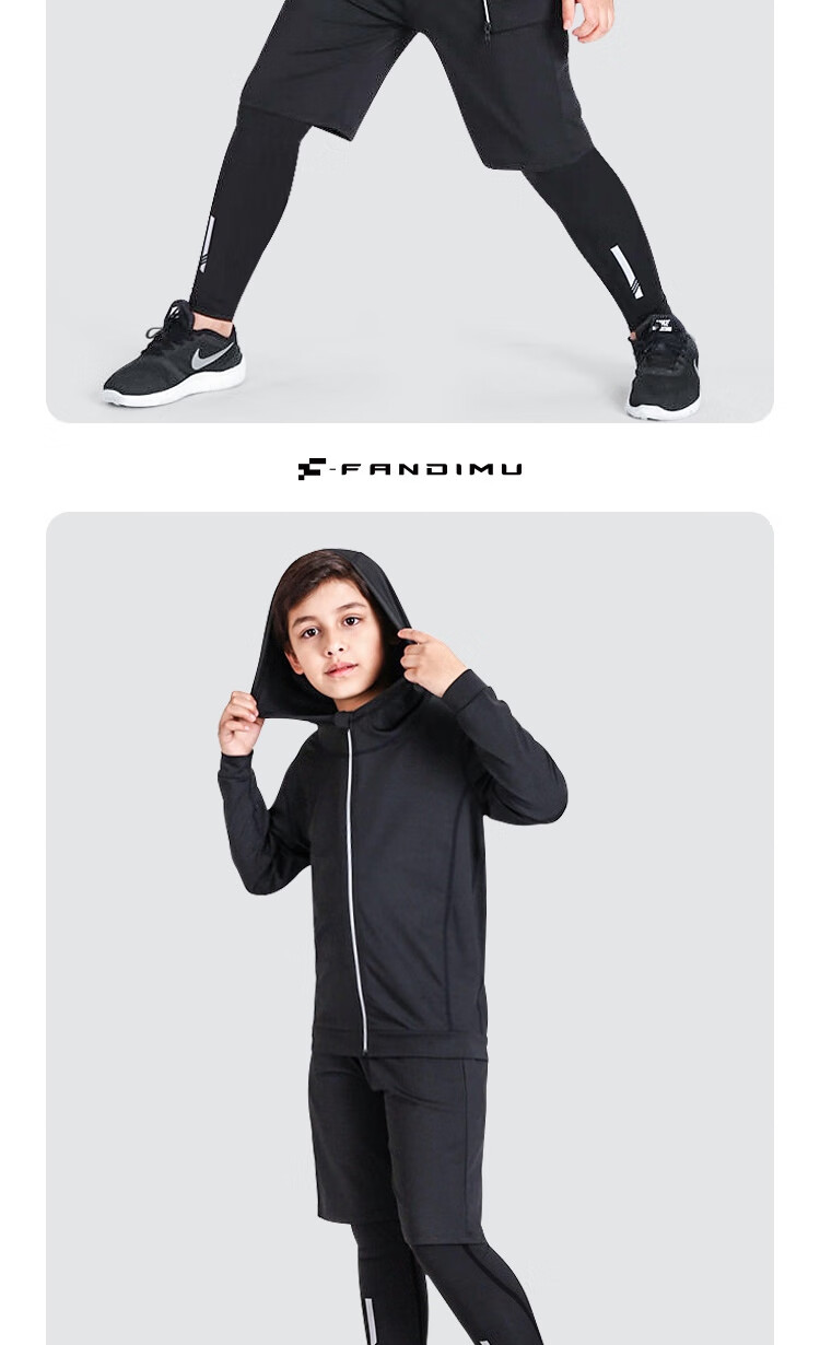 Fandimu Children's Sports Set, Boys' Tight-Fitting Breathable Track Training Running Youth Undershirt Basketball Uniform Four-Piece Set 12