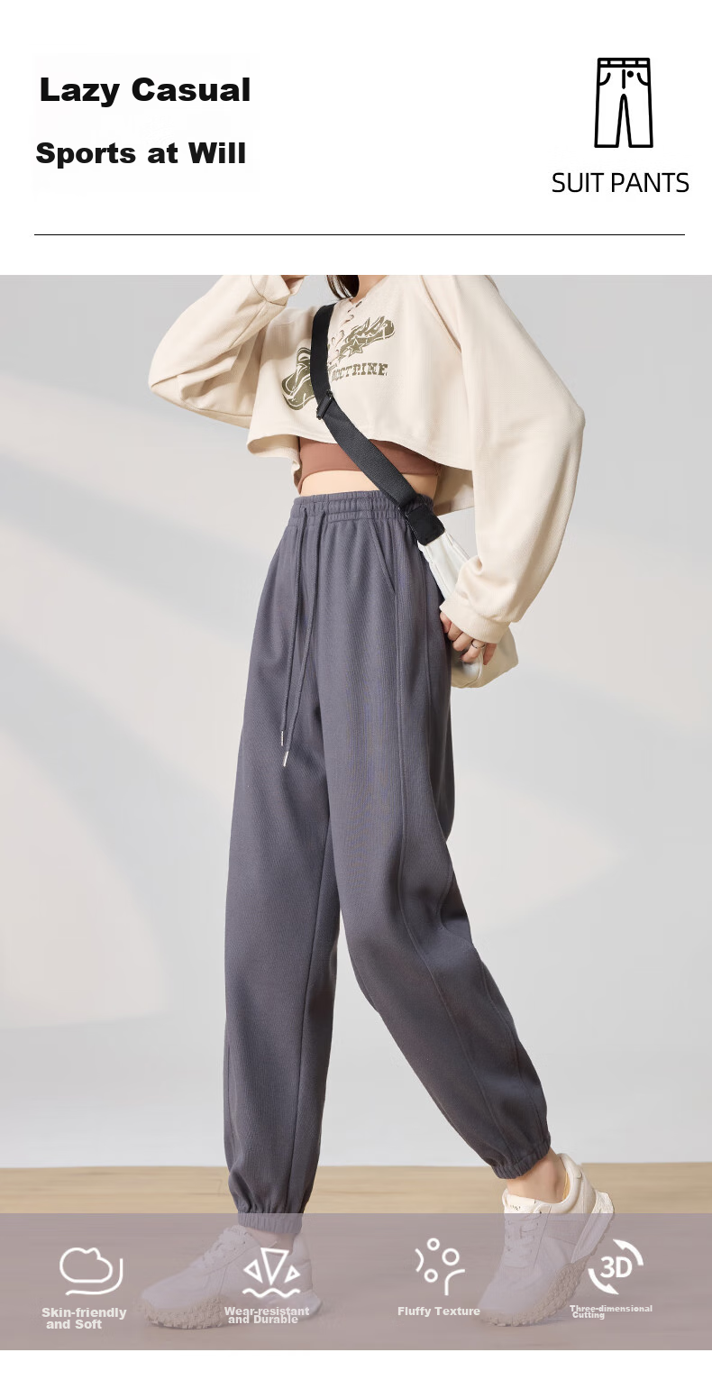 LangSha High-Waisted Cotton Sweatpants for Women, Spring And Autumn Slim-Fit Joggers with Elastic Cuffs, Comfortable Breathable Straight-Leg Running Pants 6