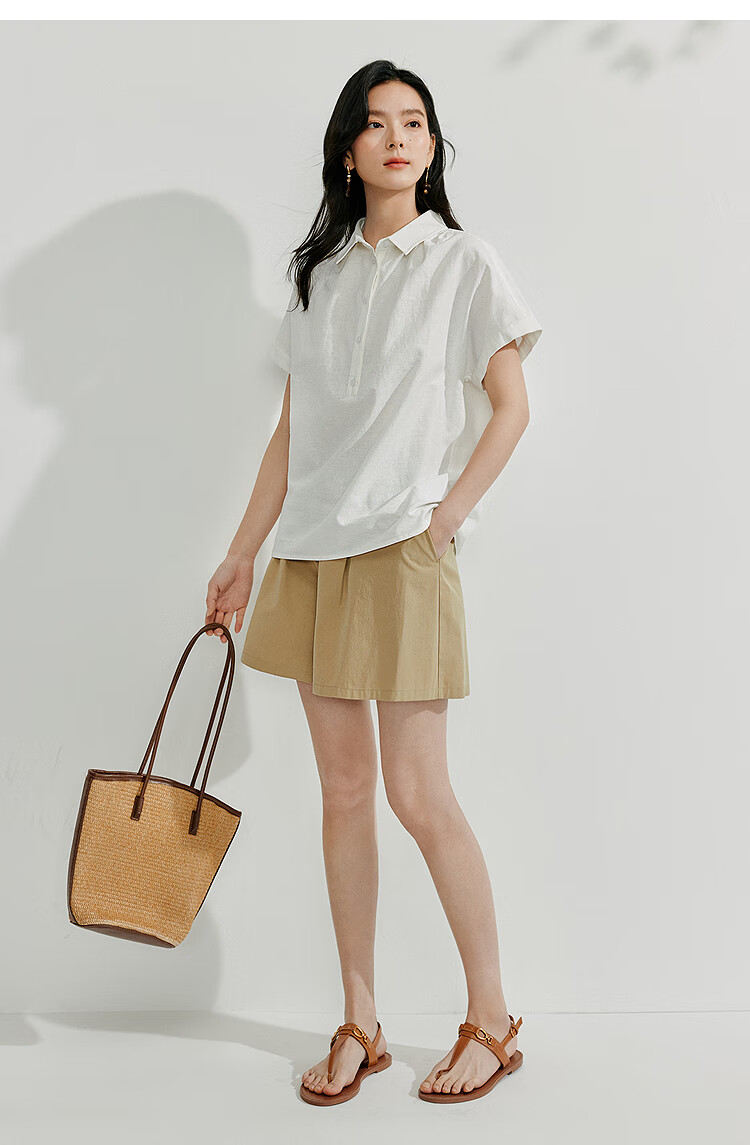 INMAN Linen Simple Commuter Shirt, Summer Women's Wear, Versatile French Style Loose Slimming Short-Sleeve Blouse, Pearl White, S 8