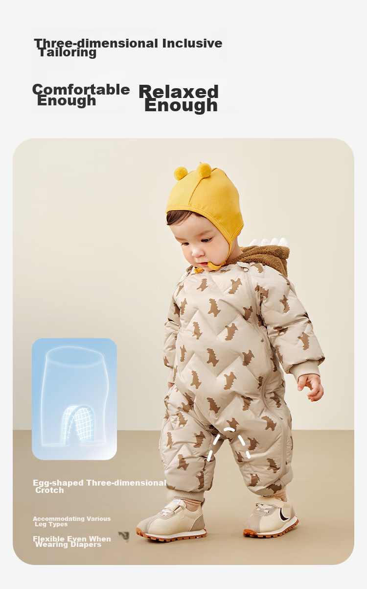 Minibala Bala Unisex Kids Baby Winter Thickened Three-Proof Cute Animal Plush Hooded Down Jumpsuit 5
