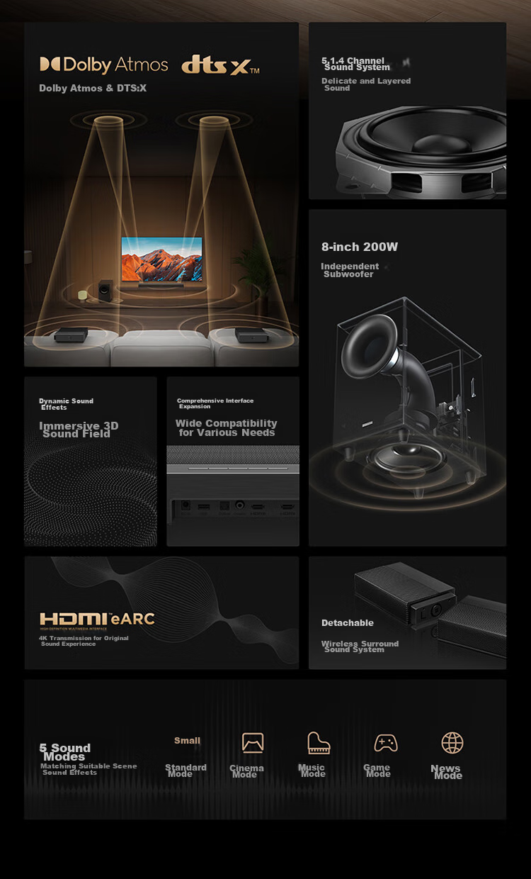 MI TV Soundbar 5.1.4 Dolby Atmos Wireless Bluetooth Soundbar + Subwoofer Sky Channel Surround Sound Home Theater System 2