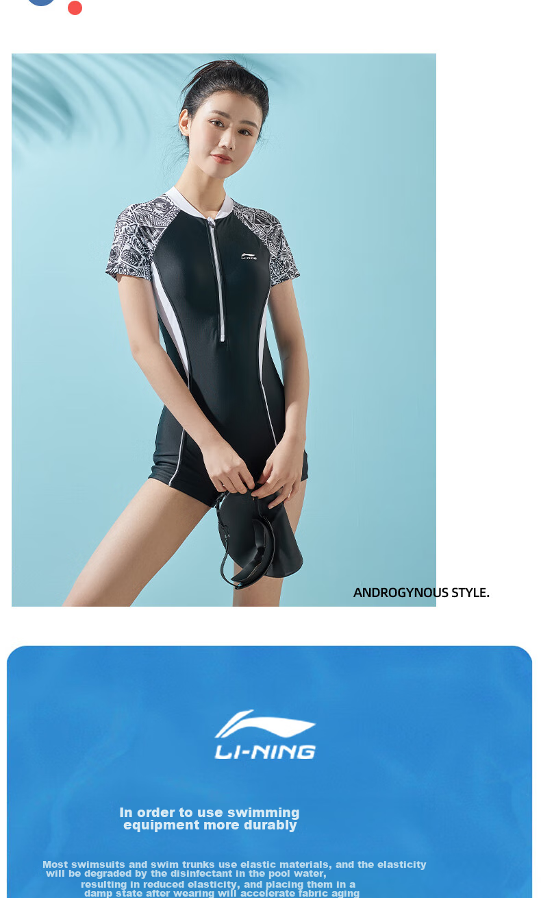 Li-Ning One-Piece Swimsuit for Women, Athletic Boyshort Swimwear, Conservative Slimming Comfortable High-Elastic Hot Spring Swimwear 023 Black And White M 16