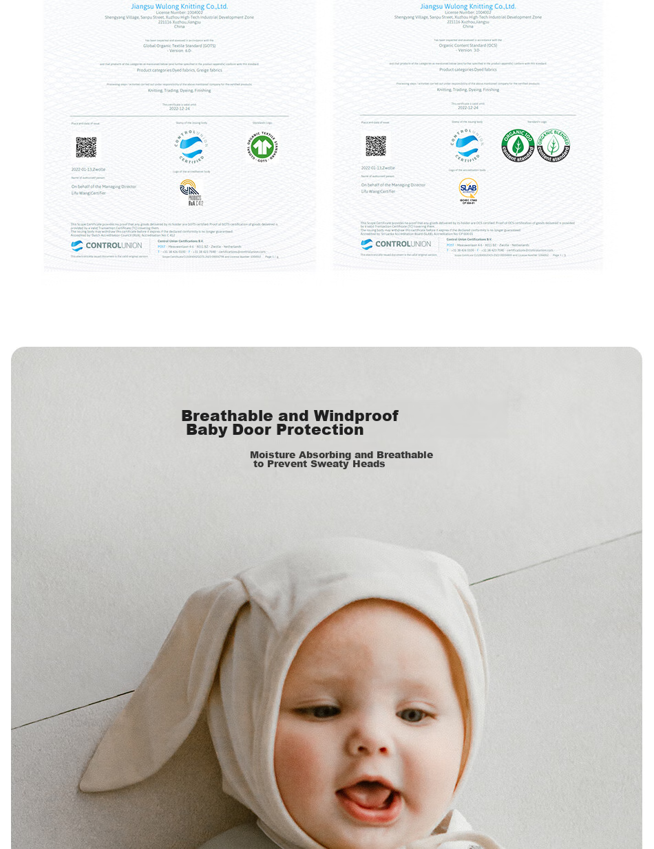 OAK FAMILY Newborn Baby Rabbit Ear Cap, Spring And Autumn Season, Pure Cotton Fontanelle Cap for Newborns, Children's Hat, 42cm 5