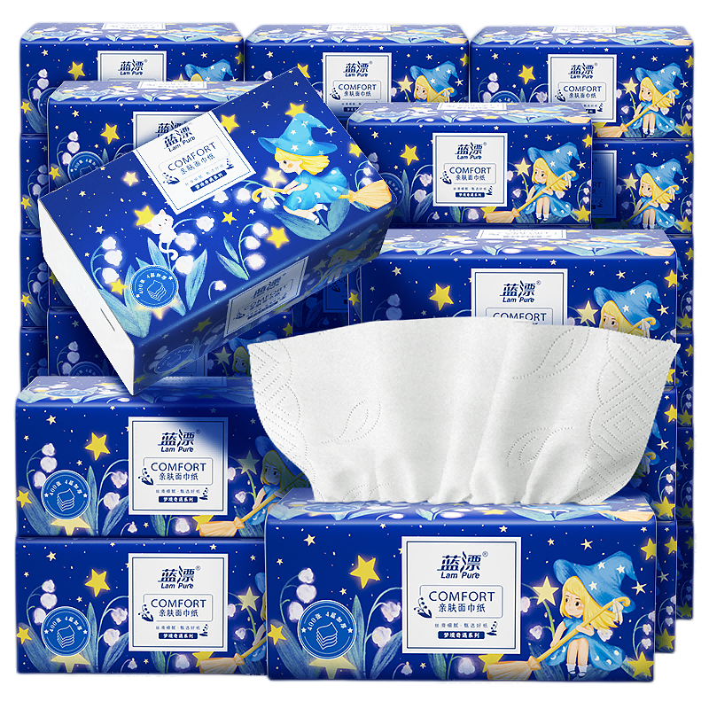 Lam Pure XPLUS Member Co-Branded Tissue Paper, 4-Ply 100 Sheets * 24 Packs, Thick Facial Tissues, Whole Box Packaging