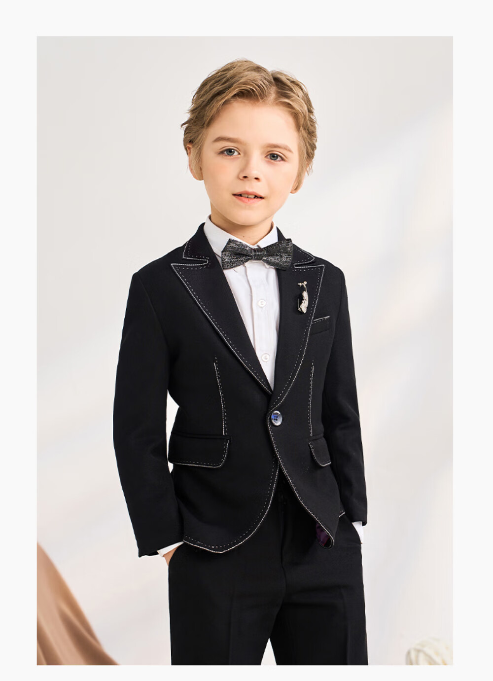 Romon Kids Suit Set Flower Boy Formal Wear Large Children Piano Performance Outfit Black and White Four-Piece Set Size 110 4
