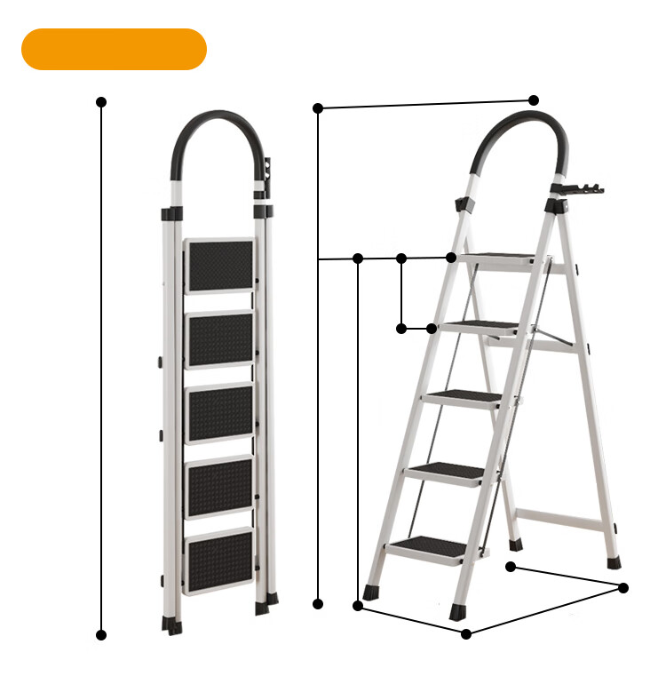 XINGKAI Ladder, Household A-Frame Ladder, Folding Ladder, Thickened Safe Multi-Functional Climbing Ladder, TZ10 White Five-Step Ladder 17