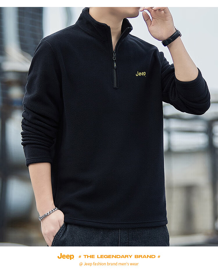 JEEP Men's Sweatshirt, Loose-Fitting Long-Sleeve T-Shirt for Autumn And Winter, Fleece-Lined Thick Casual Clothing for Men, Black, Size M 24