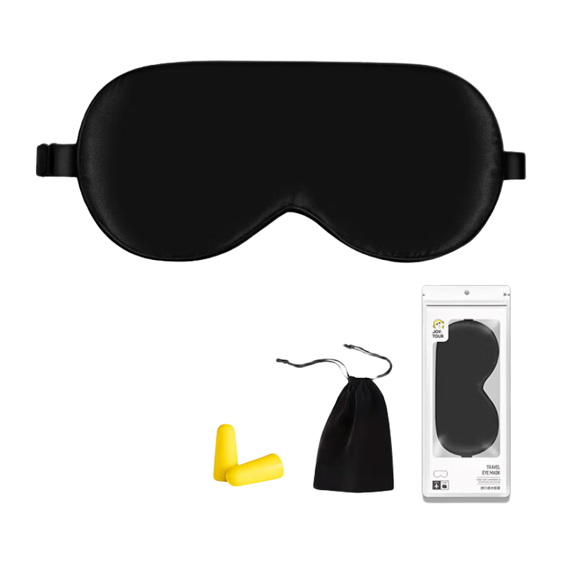 JOYTOUR Silk Eye Mask Sleep Light Blocking Mulberry Silk Lightweight Breathable Adjustable for Men Women Students Nap Travel Sleeping Eye Mask Earplugs Black