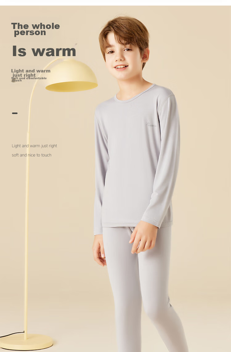 Nanjiren Children's Thermal Underwear Set, Boys' Modal Autumn Top And Pants, Student Baby Thin Pajamas, Gray, Size 120 6