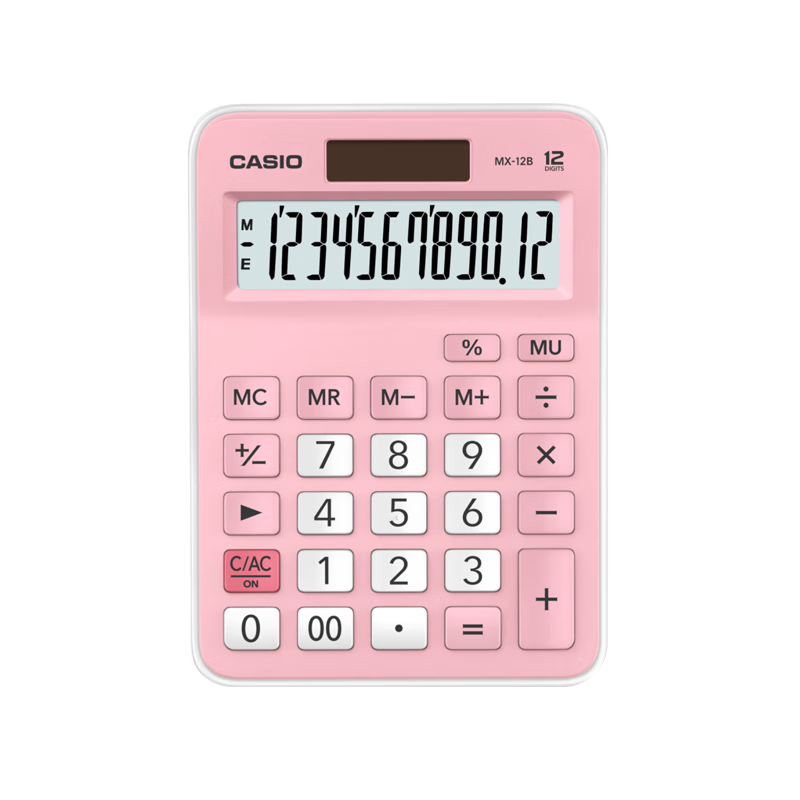 Casio MX-12B Elementary School Calculator for Fourth, Fifth, And Sixth Graders, Specialized for Students, Non-Speaking Small Cute Calculator, Solar And Dual Power Supply, Pink