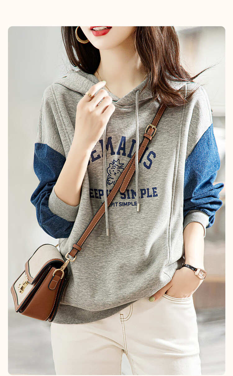 Dme [Letter Print Sweatshirt], Autumn Commuter Hooded Drop Shoulder Printed Long Sleeve, Slightly Elastic Loose Sweatshirt for Wome 2