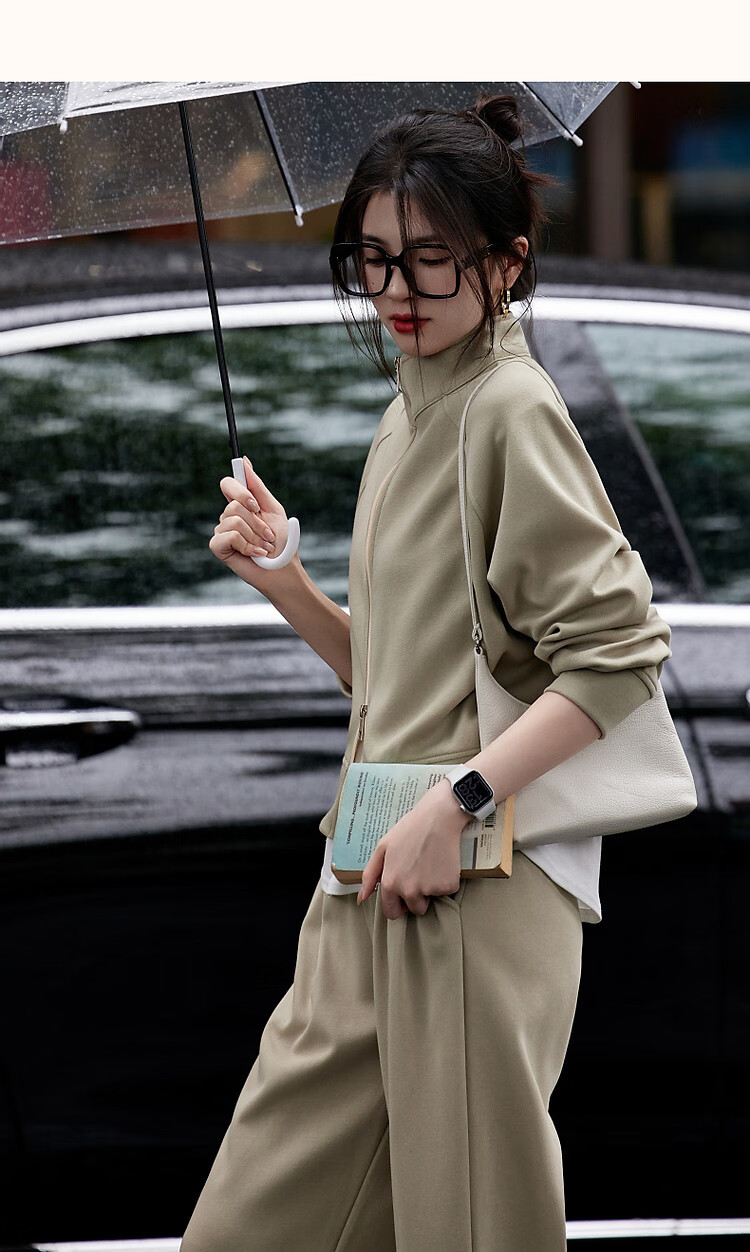 Dme [Wandering Outfit] Spring And Autumn Sporty Style Stand-Up Collar Double Zipper Long-Sleeve Top Casual Pants Women's Two-Piece Set 32