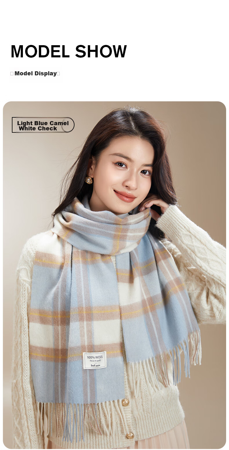 MiiOW Scarf for Women, Autumn And Winter Shawl, Pure Wool Plaid Neck Warmer, Gift for Girlfriend, National Day Birthday Present, New Year Gift Box 26