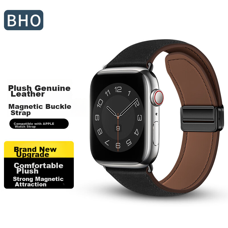 BHO Suitable for Apple Watch Straps, Genuine Leather Band for Apple Watch S12/S11, IWatch S10/S9/8/7/Ultra4/SE3/2/1, Suede Leather Strap, Genuine Leather