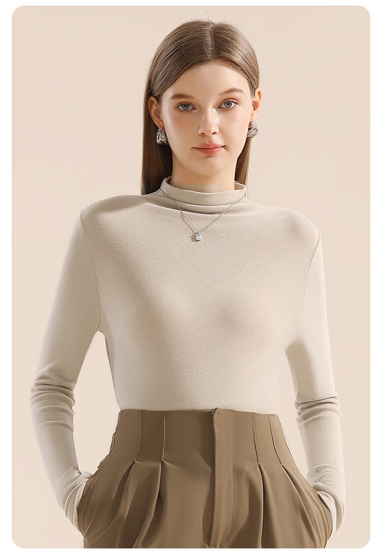 MiiOW New Thermal Velvet Women's Base Layer Long Sleeve Turtleneck Ribbed Stretch Slim Fit Top White M 15