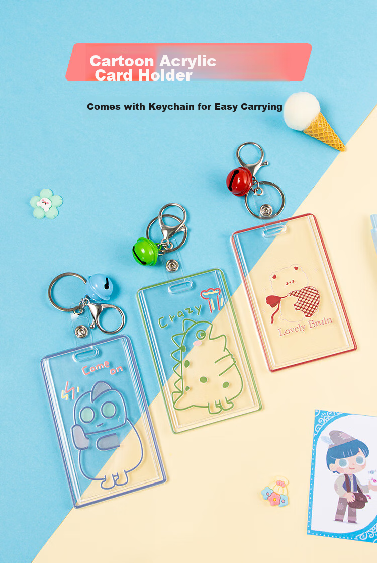 TIANSE Acrylic Card Holder, Transparent Ins Style Cute ID Holder, Student Campus Card, Bus Pass Card Protector, Keychain, TS-2109 White 1