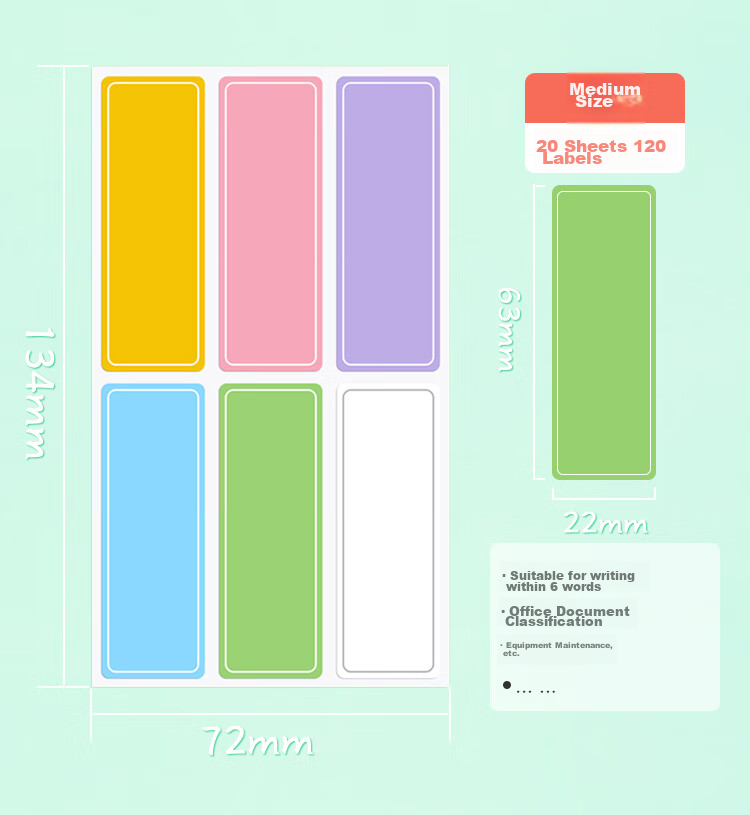 NVV Label Stickers, Medium Size, 120 Pieces, 63*22mm, Self-Adhesive Paper, Handwritten Colorful Classification Name Tags, Price Labels, Office Stationery Sticky Notes 3