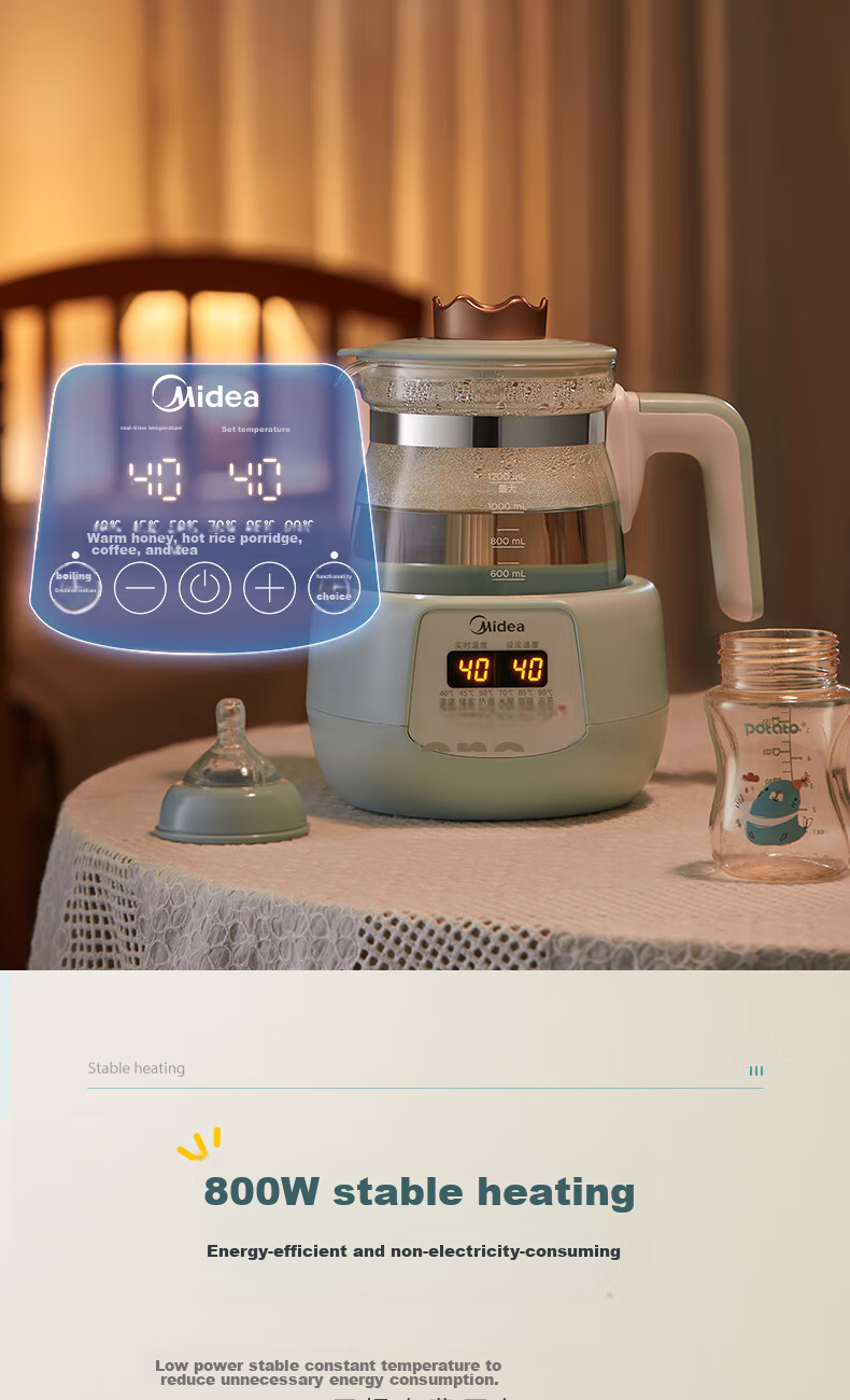 Midea Constant Temperature Kettle, Baby Formula Maker, Electric Water Boiler for Milk Preparation, Health Pot with Temperature Control, 1.3L Capacity 10