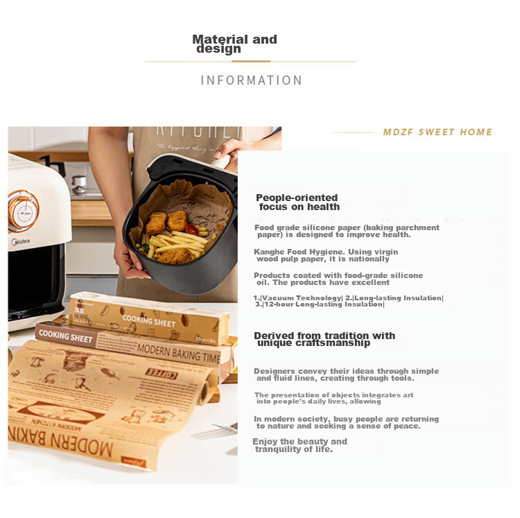 Jieribang Air Fryer Paper [110 Sheets], Heat-Resistant Oil-Absorbing Paper Liner for Food Baking, Roasting, And Barbecue Silicone Paper 14