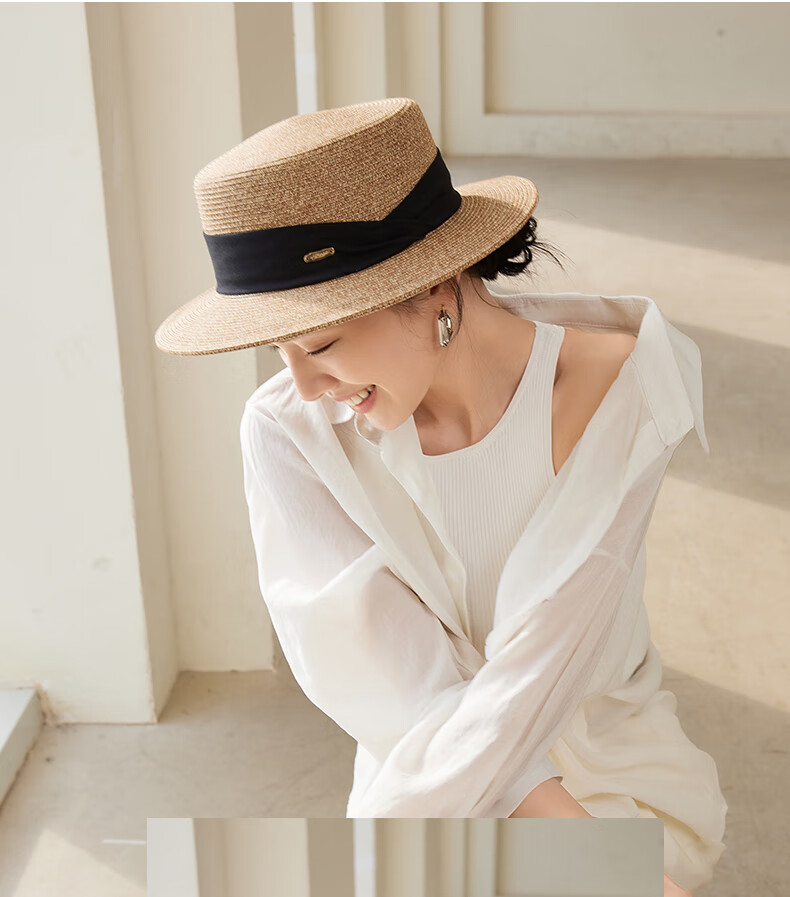 Siggi Straw Hat for Women, Summer Sun Protection UV-Resistant Flat Brim Hat, Sunscreen Cap, Flat Top Hat, Sun Visor, Gift for Wome 21