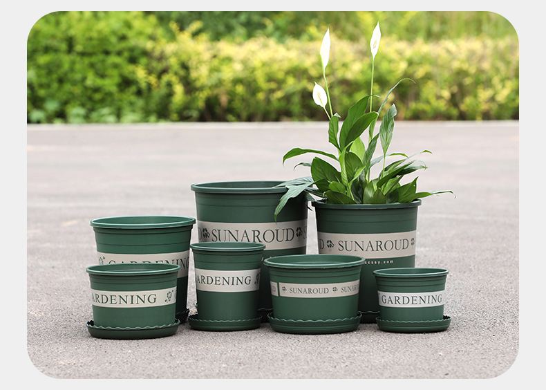 AOmeiyou Gallon Planter Pot, Resin Breathable Anti-Rot Root Plastic Planting Pot with Tray, Integrated Large Thick Home Use 17