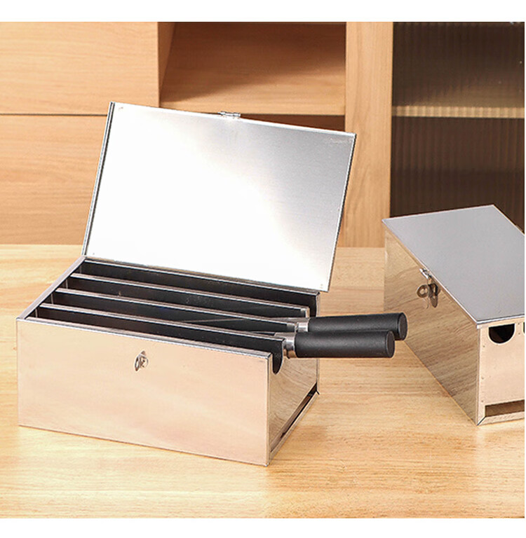 Quanshi Hotel-Specific Stainless Steel Knife Box, Commercial Knife Rack, Large Knife Holder with Lock, Storage Box, Organizer Shelf, 5 Compartments with Lid 6
