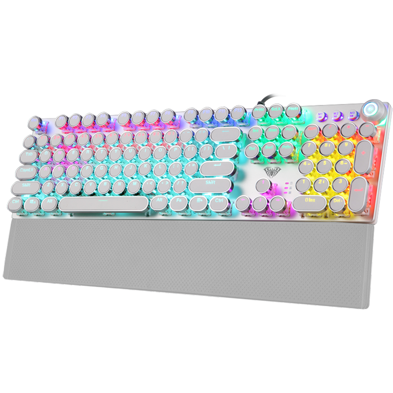 AULA F2088 Mechanical Keyboard Wired Gaming Keyboard 104-Key Backlit Mixed Light Punk Computer Keyboard Laptop Keyboard Silver White Round Keys Blue Switch