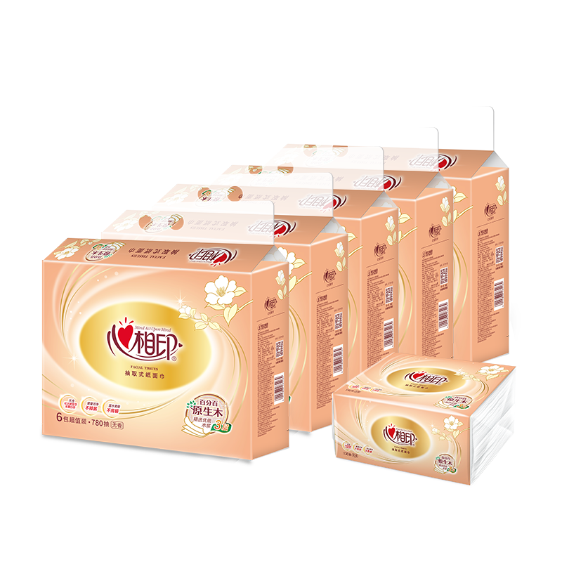 Mind Act Upon Mind [Full Box] Facial Tissues Red Joy Series Upgraded Version, 130 Sheets*6 Packs/bag, DT24130 (Formerly DT37130)