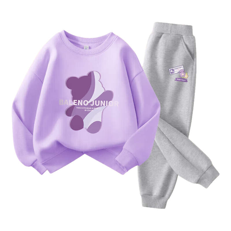 Baleno Girls' Spring And Autumn Outfit 2024 Collection: Fashionable Round Neck Sweatshirt And Sweatpants Two-Piece Set for Little Girls
