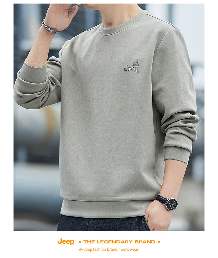 JEEP Men's Sweatshirt, Autumn And Winter Round Neck Long Sleeve T-Shirt, Loose Casual Clothing for Men, Army Green Fleece-Lined, 4XL 13