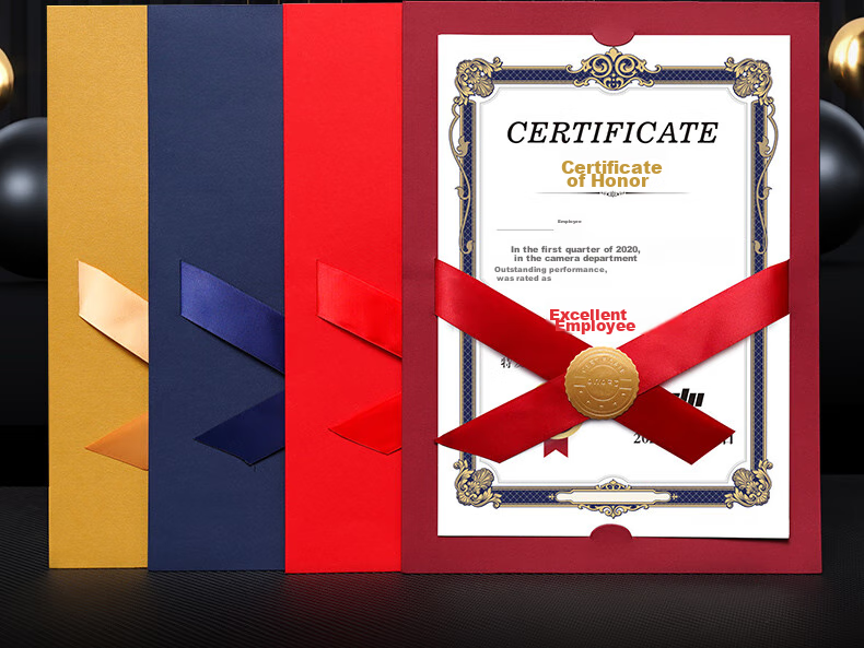 Weiji A4 Horizontal Ribbon Knot Honor Certificate, Appointment Letter, Graduation Certificate Cover, Customized European-Style Certificate, Award Certificate, Document Frame, Certificate Set, Wine Red, 406H-WRD/5 10