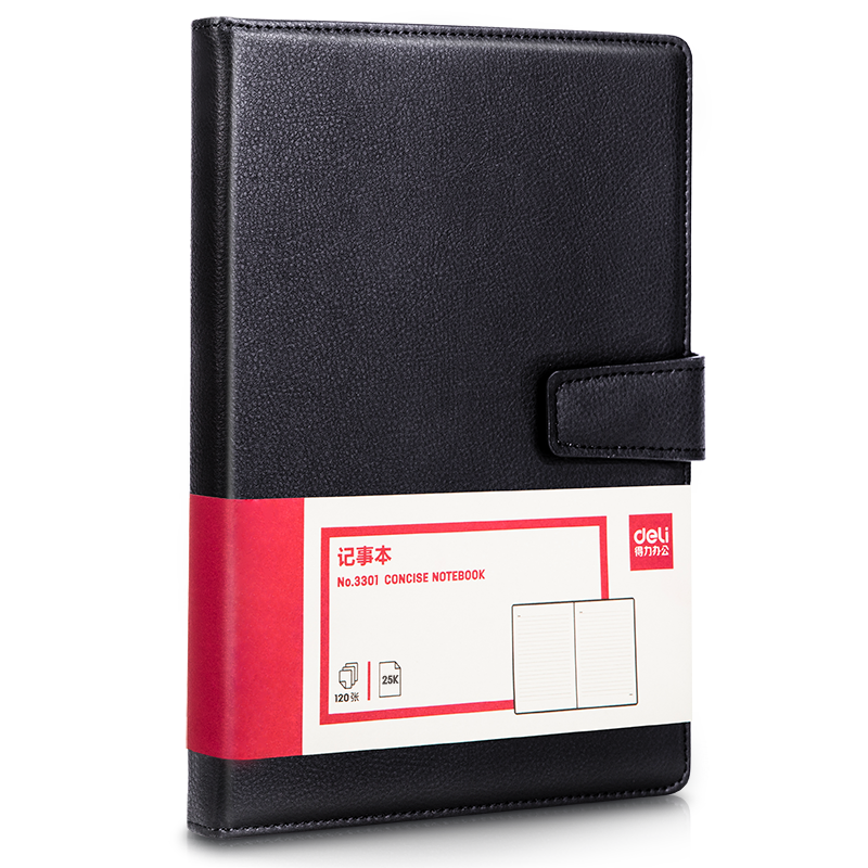 Deli 25K 120-Sheet Business Magnetic Closure Leather Notebook Black 3301