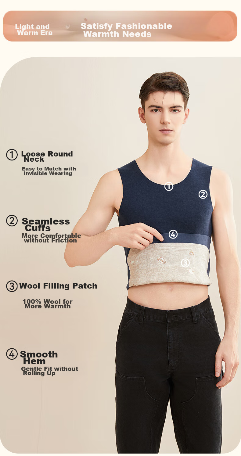 MiiOW [Containing down, Cashmere, Silk] 100% Wool Filled Sleeveless Vest Round Neck Warm Waistcoat for Me 11