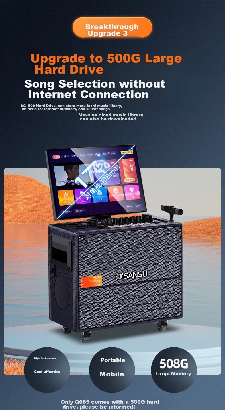 SANSUI 3-Year Karaoke Membership Home KTV Sound System Outdoor Portable Bluetooth Speaker with Display Home Karaoke Machine All-in-One Q129Pro 7