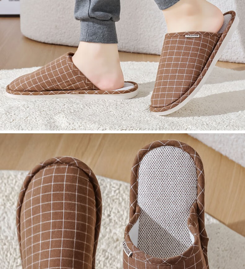 Huameijianbu Versatile Thick-Soled Couple Cotton Slippers for Indoor And Outdoor Use, Fleece-Lined Warm Cotton Slippers HM2258 Brown Size 44-45 27