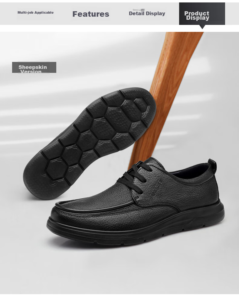 Qiangren Business Leather Shoes for Men, Soft Upper And Sole, Sheepskin Commuter Leather Shoes, Breathable Casual Men's Shoes JDA351339 Black 39 14