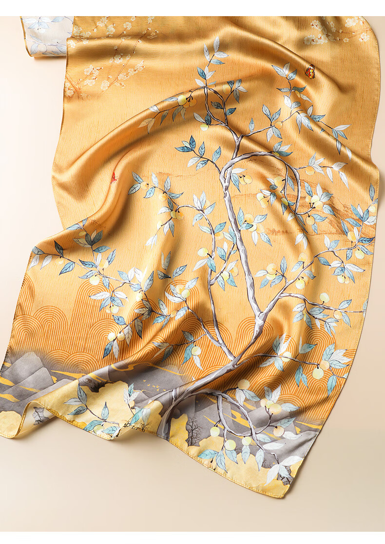 Hangsifu Silk Chinese-Style Scarf, Mulberry Silk Shawl, Birthday Gift for Mom, Practical Gift Box for Women, Machine Gree 24