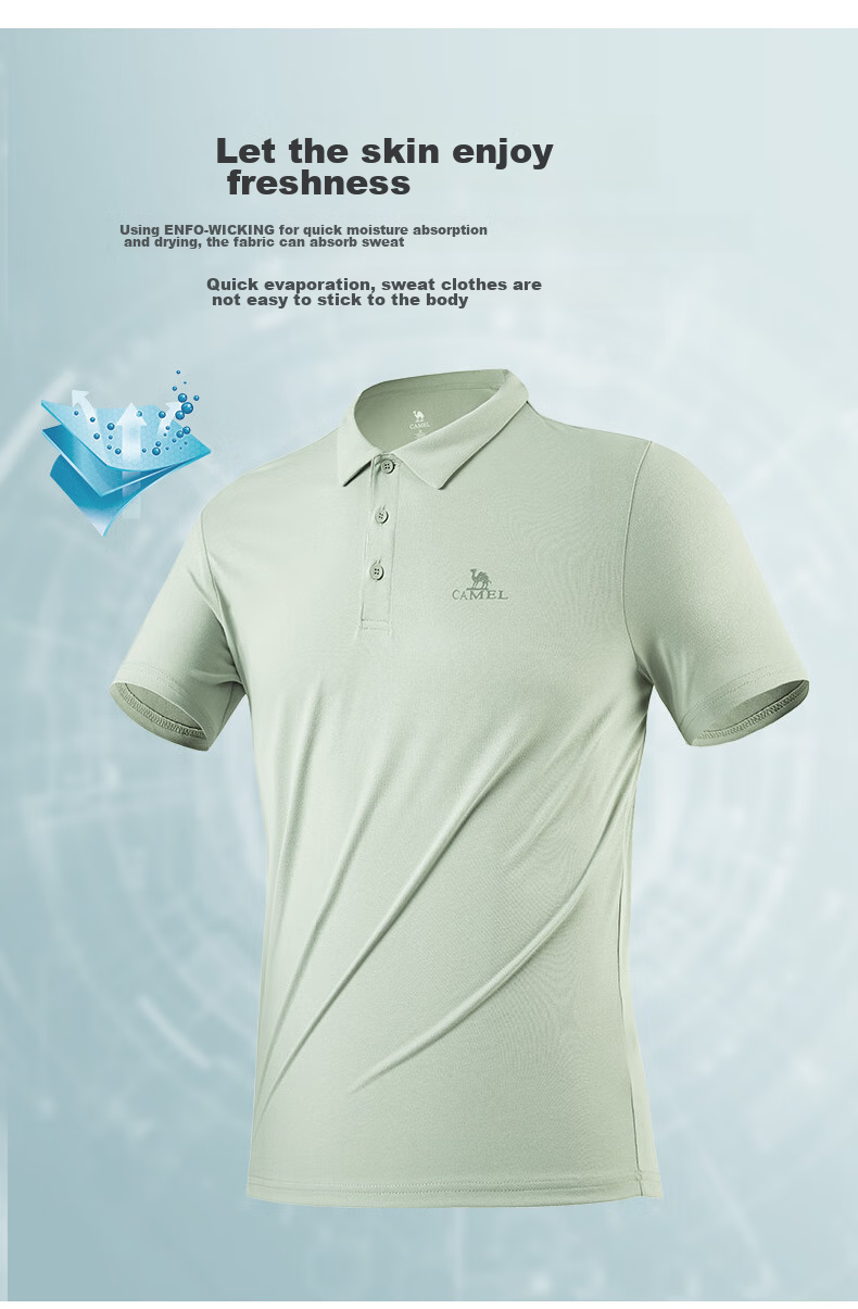 CAMEL POLO Shirt, Outdoor Elastic Quick-Dry T-Shirt, Short-Sleeved Collared Sports Casual Breathable Top, 1003 2